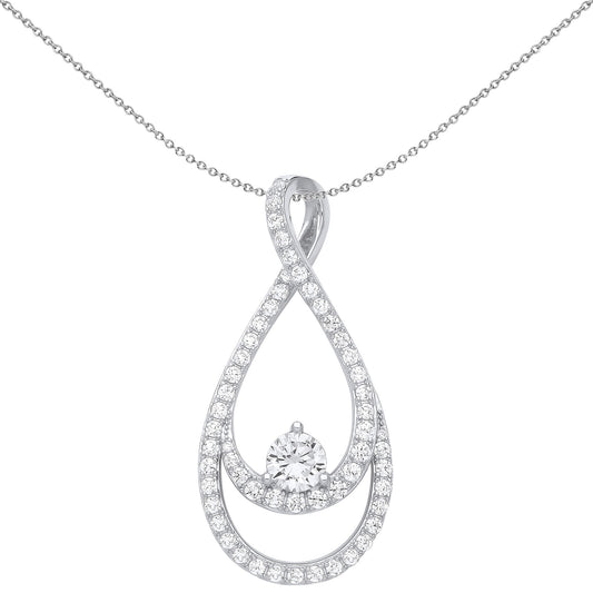 925 Silver  CZ Infinity Double Pear Tear Pendant Necklace 18 inch - GVP646