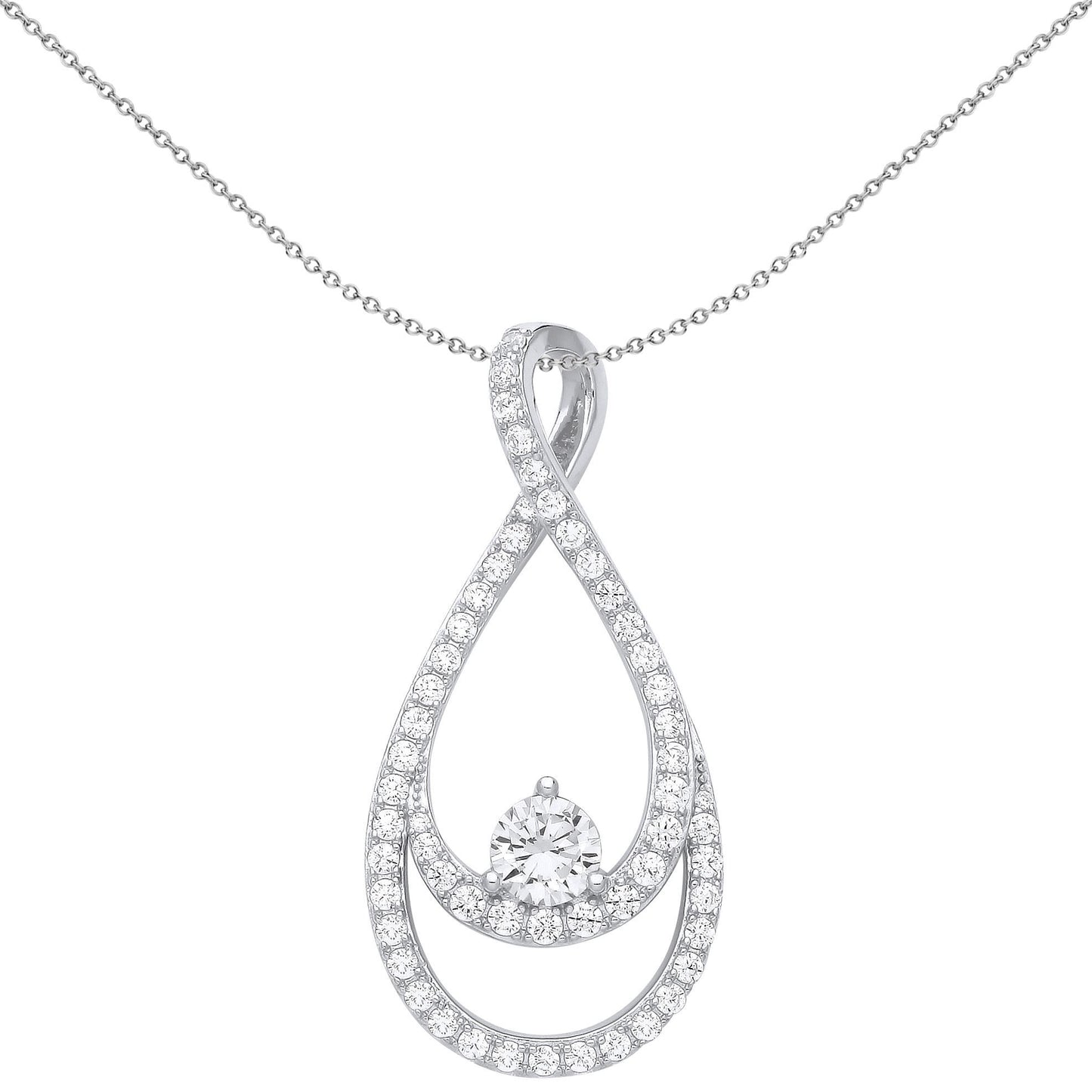 925 Silver  CZ Infinity Double Pear Tear Pendant Necklace - GVP646