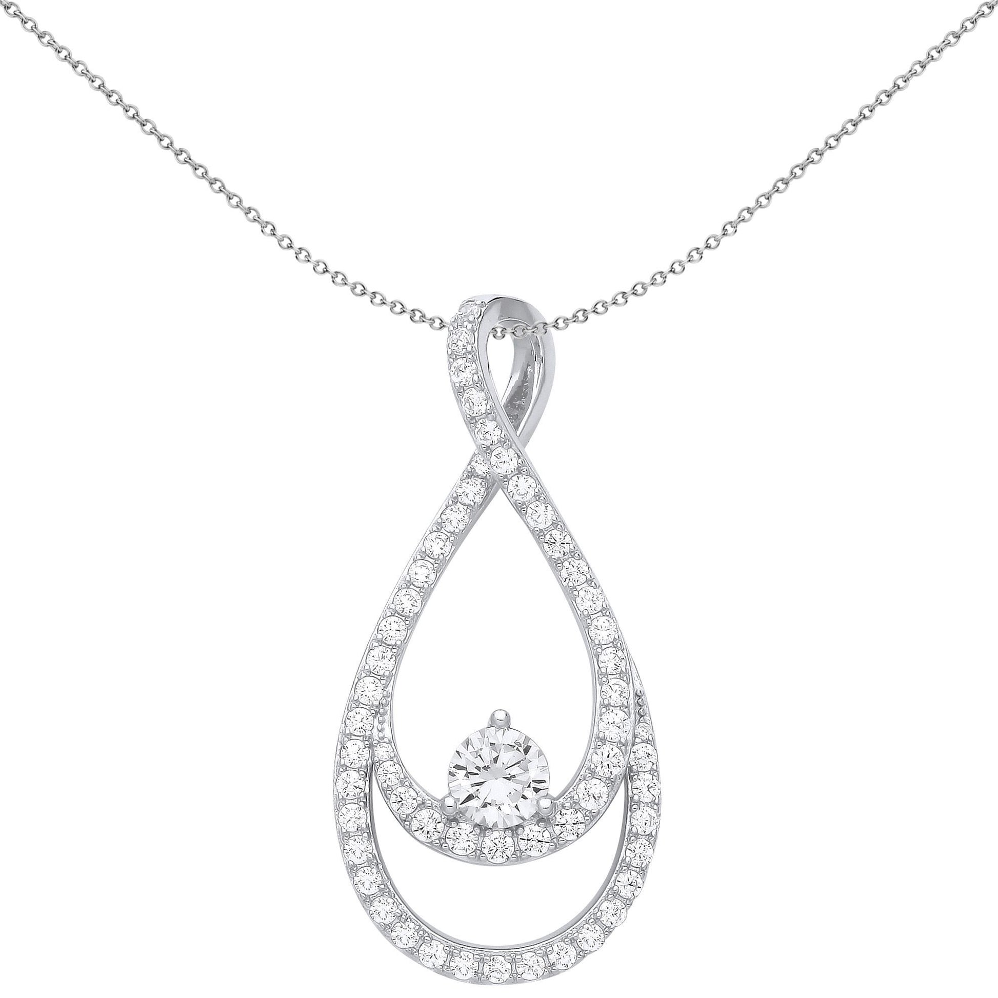 925 Silver  CZ Infinity Double Pear Tear Pendant Necklace - GVP646
