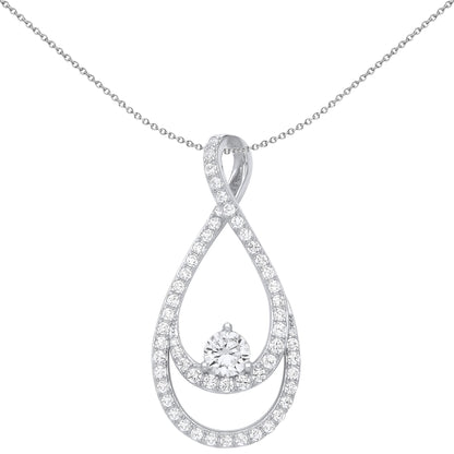 925 Silver  CZ Infinity Double Pear Tear Pendant Necklace - GVP646