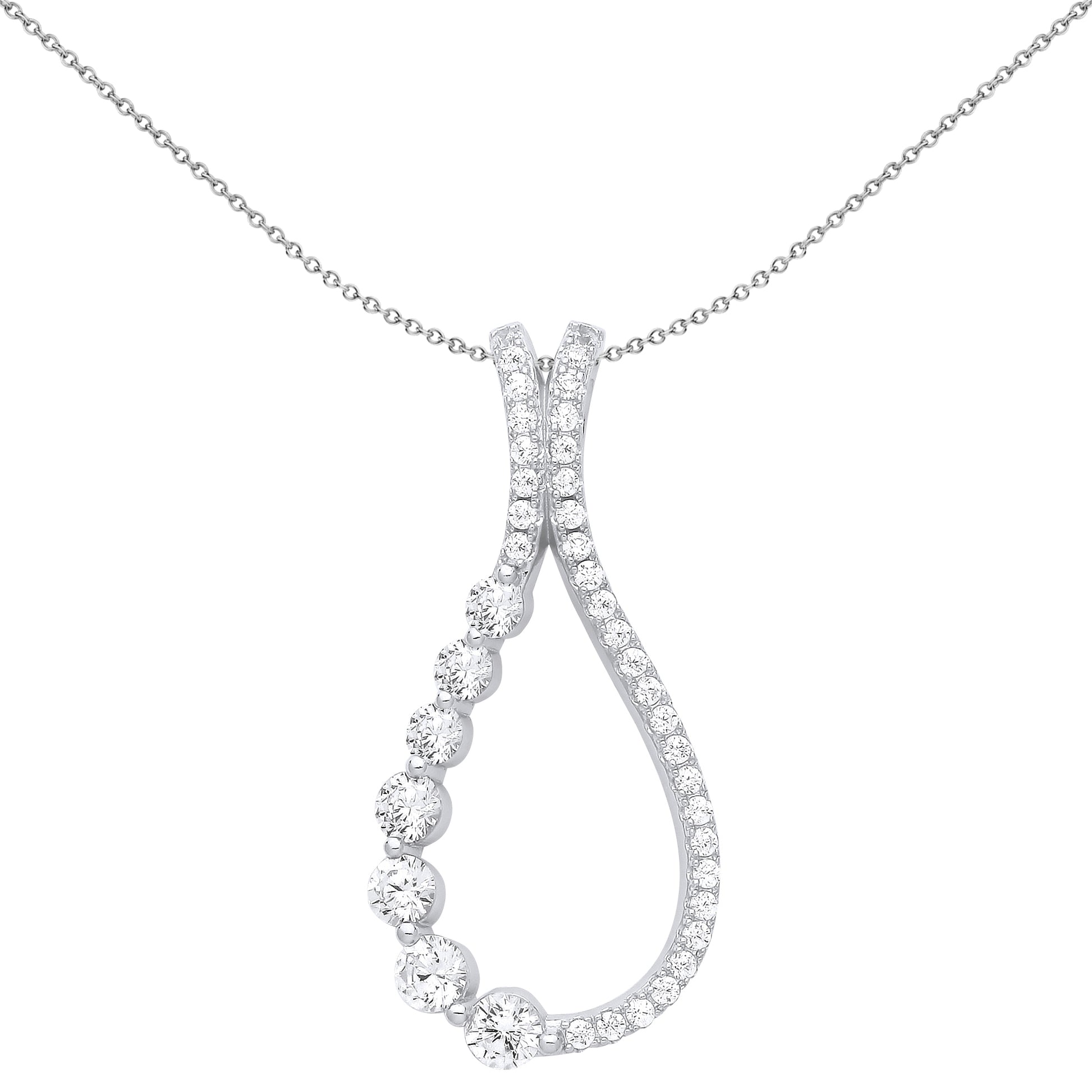 Silver  Raindrop Split Loop Eternity Pendant Necklace - GVP647