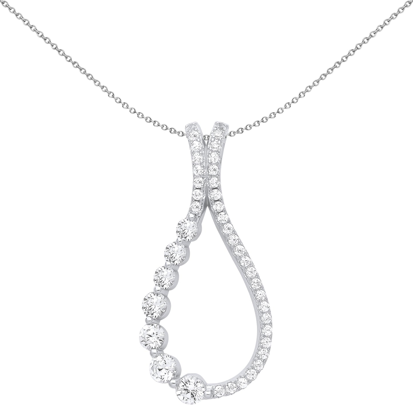 Silver  CZ Raindrop Split Loop Eternity Pendant Necklace 18 inch - GVP647