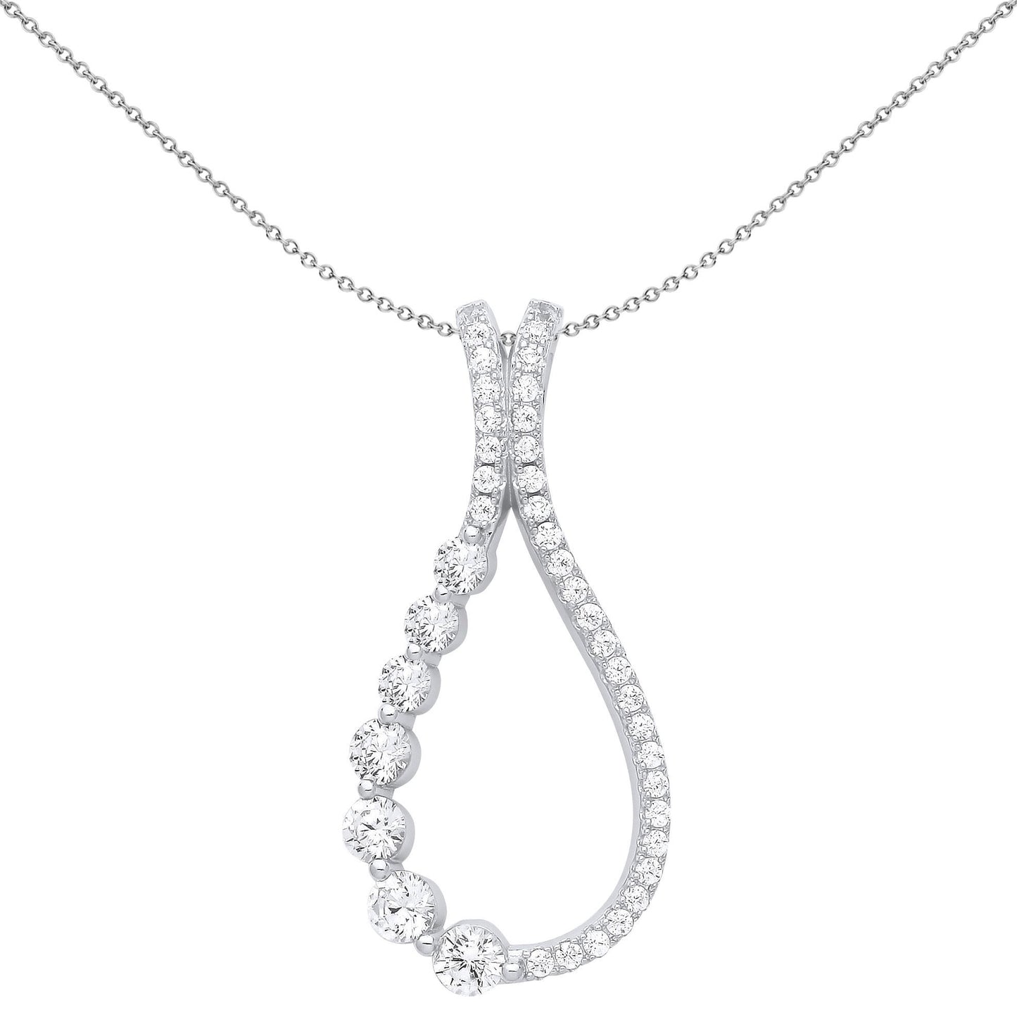 Silver  CZ Raindrop Split Loop Eternity Pendant Necklace - GVP647
