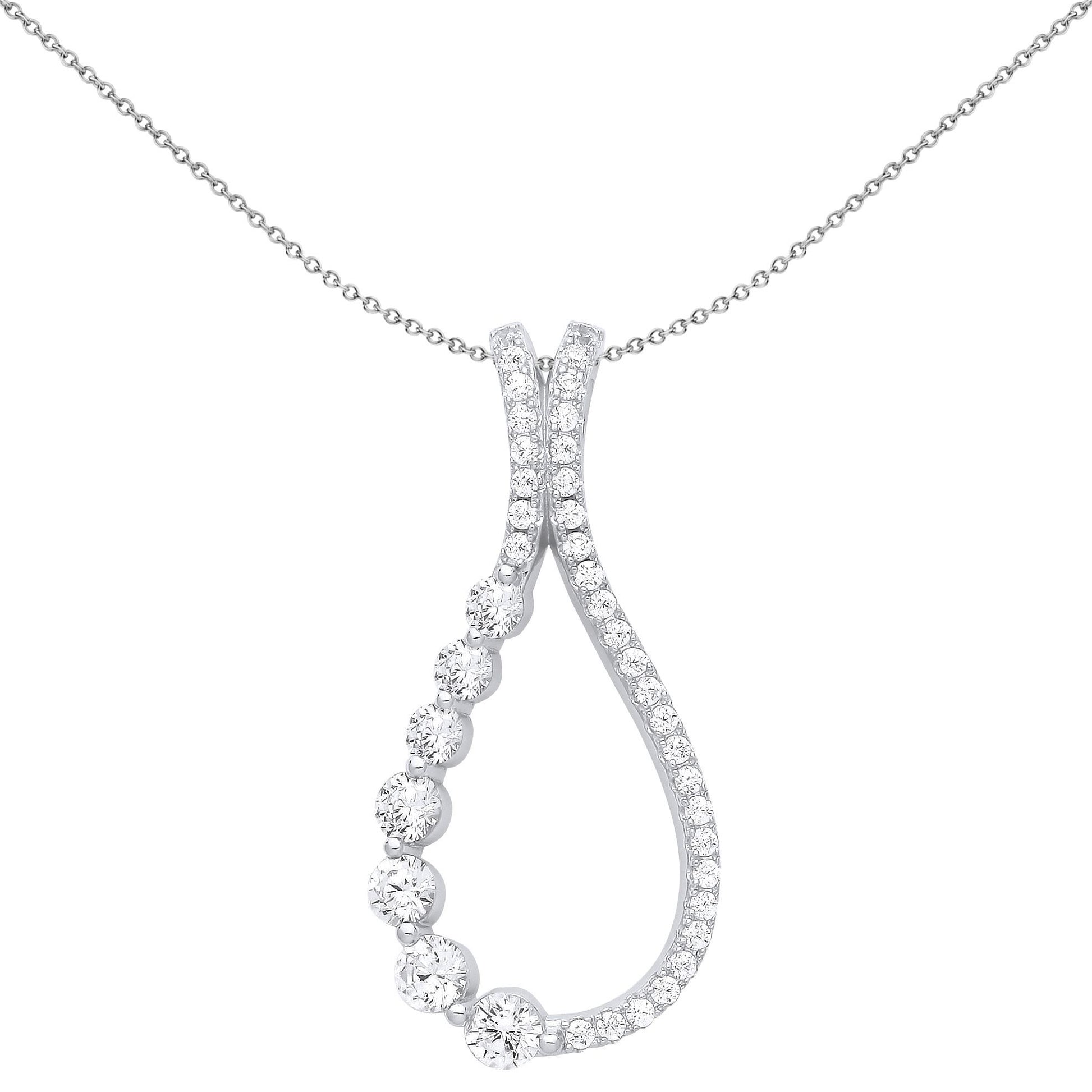 Silver  CZ Raindrop Split Loop Eternity Pendant Necklace - GVP647