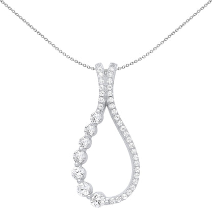 Silver  CZ Raindrop Split Loop Eternity Pendant Necklace - GVP647