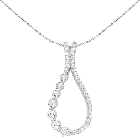 Silver  CZ Raindrop Split Loop Eternity Pendant Necklace - GVP647