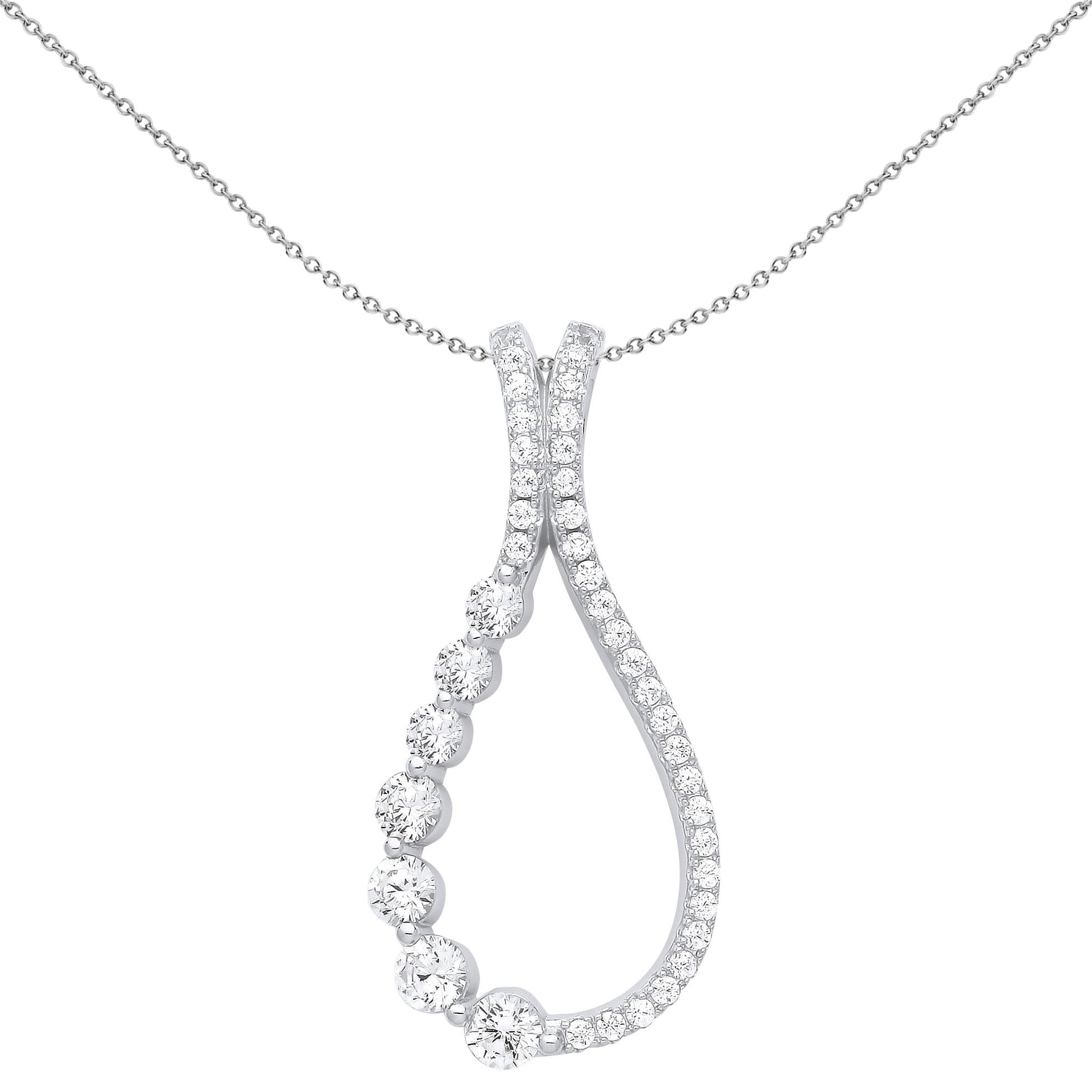 Silver  CZ Raindrop Split Loop Eternity Pendant Necklace 18 inch - GVP647