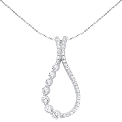 Silver  CZ Raindrop Split Loop Eternity Pendant Necklace 18 inch - GVP647