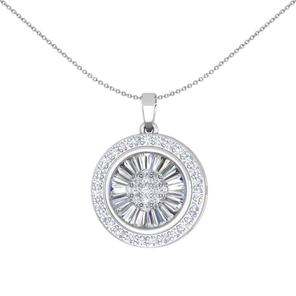 Silver CZ Round Baguette Halo Necklace - GVP648