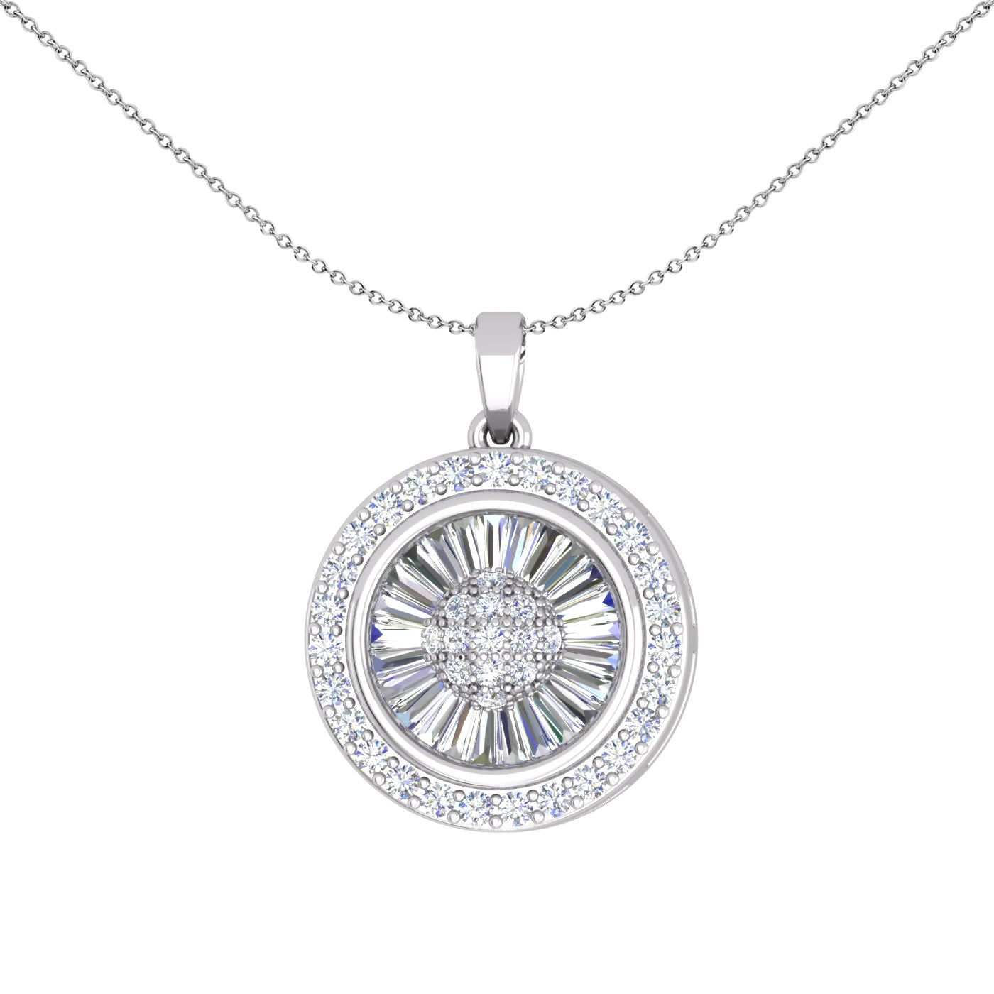 Silver  CZ Shimmering Sunshine Cluster Halo Pendant Necklace 18" - GVP648