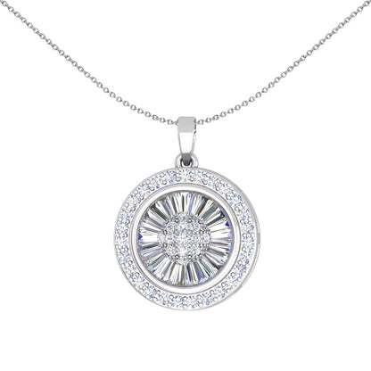 Silver  CZ Shimmering Sunshine Cluster Halo Pendant Necklace 18" - GVP648