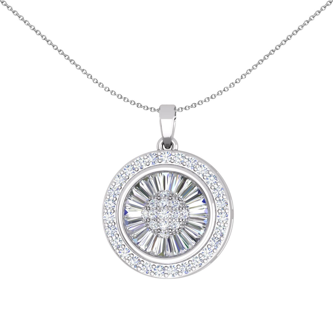 Silver  CZ Shimmering Sunshine Cluster Halo Pendant Necklace - GVP648