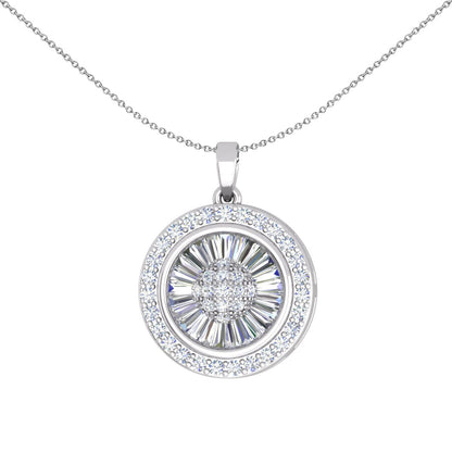 Silver  CZ Shimmering Sunshine Cluster Halo Pendant Necklace - GVP648