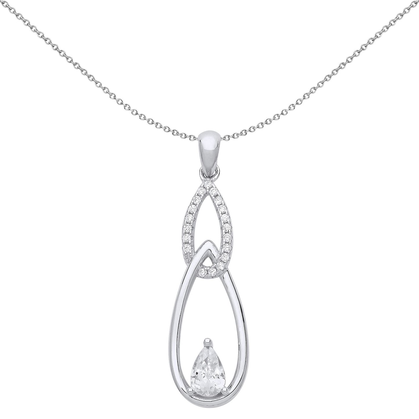 Silver  Pear CZ Triple Tears of Joy Pear Pendant Necklace - GVP652