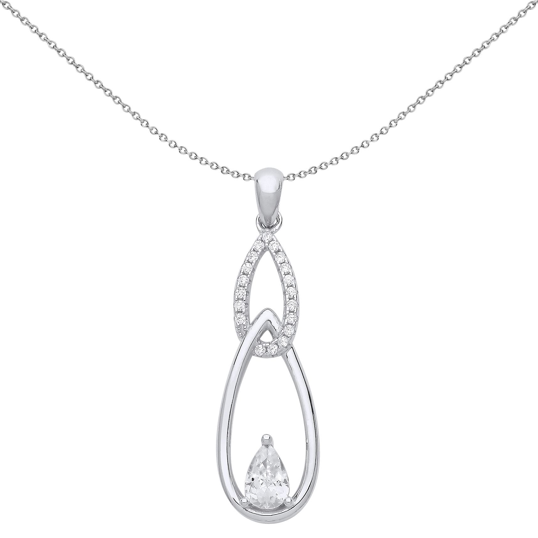 Silver  Pear CZ Triple Tears of Joy Pear Pendant Necklace - GVP652
