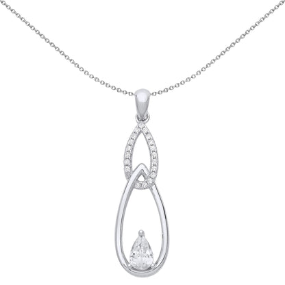Silver  Pear CZ Triple Tears of Joy Pear Pendant Necklace - GVP652