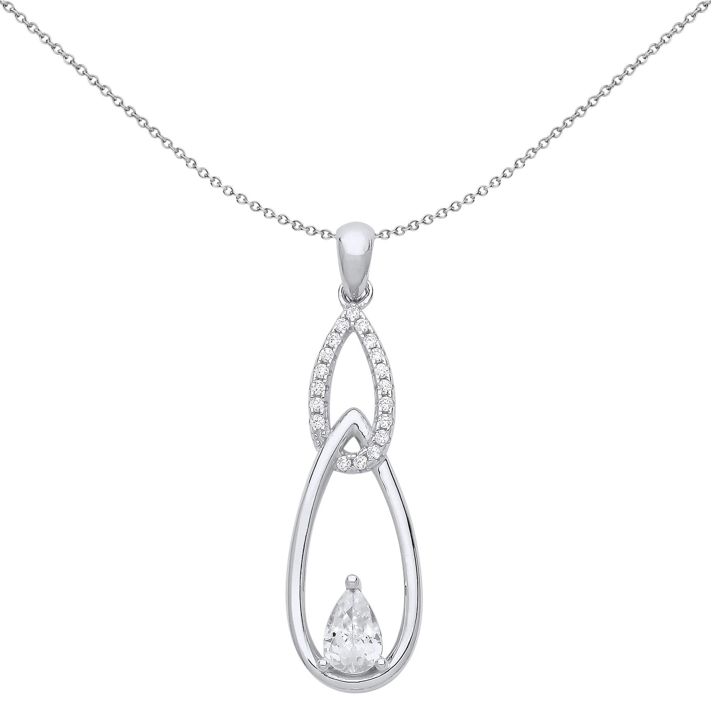 Silver  Pear CZ Triple Tears of Joy Pear Pendant Necklace 18 inch - GVP652