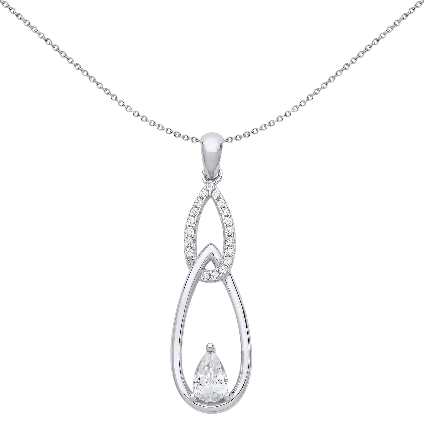 Silver  Pear CZ Triple Tears of Joy Pear Pendant Necklace 18 inch - GVP652