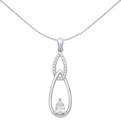 Silver  Pear CZ Triple Tears of Joy Pear Pendant Necklace 18 inch - GVP652