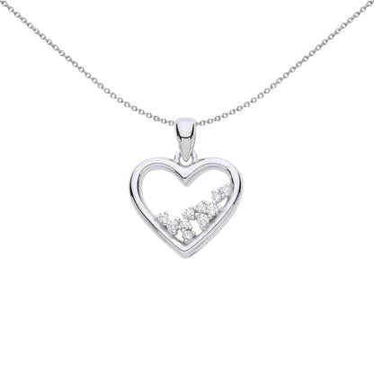 Silver  Open Love Heart Cluster Pendant Necklace - GVP654