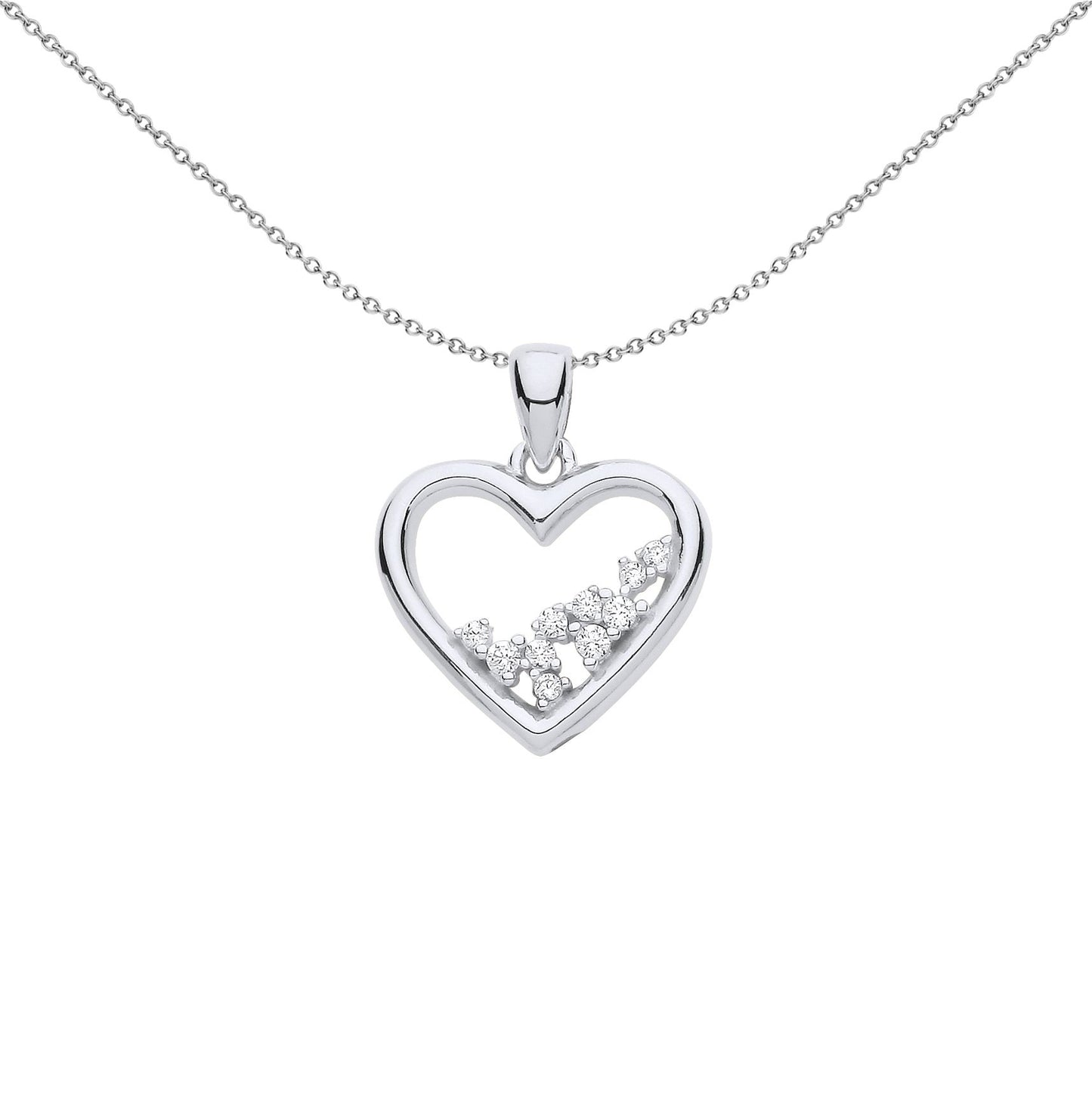 925 Silver  CZ Open Love Heart Cluster Pendant Necklace 18 inch - GVP654