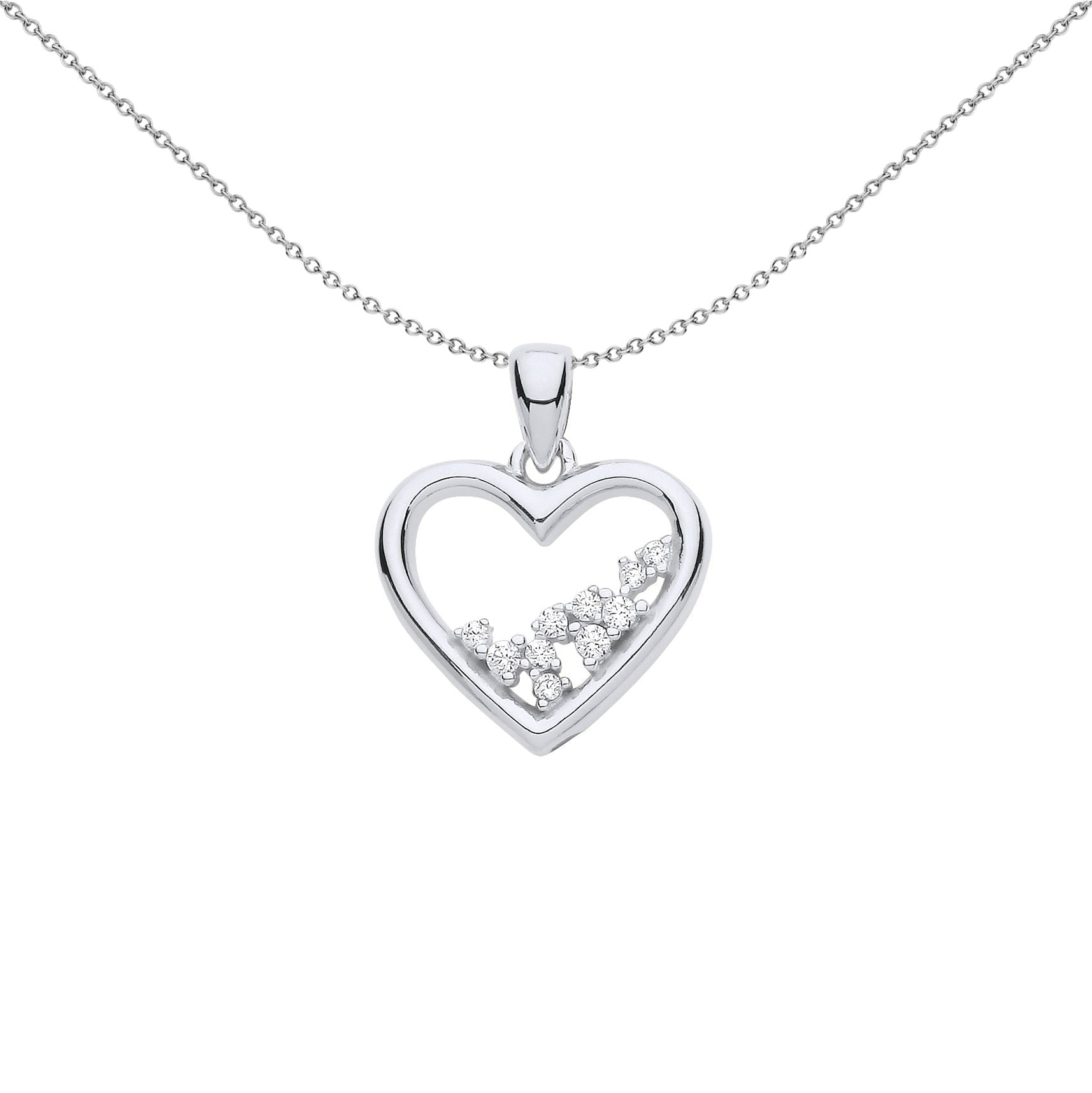 925 Silver  CZ Open Love Heart Cluster Pendant Necklace 18 inch - GVP654