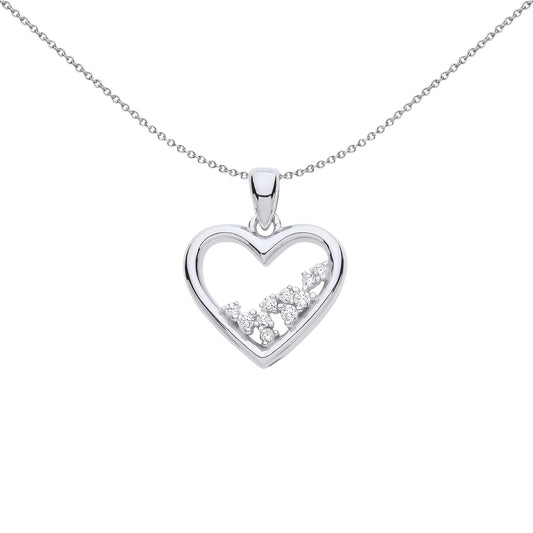 925 Silver  CZ Open Love Heart Cluster Pendant Necklace 18 inch - GVP654