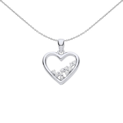925 Silver  CZ Open Love Heart Cluster Pendant Necklace 18 inch - GVP654