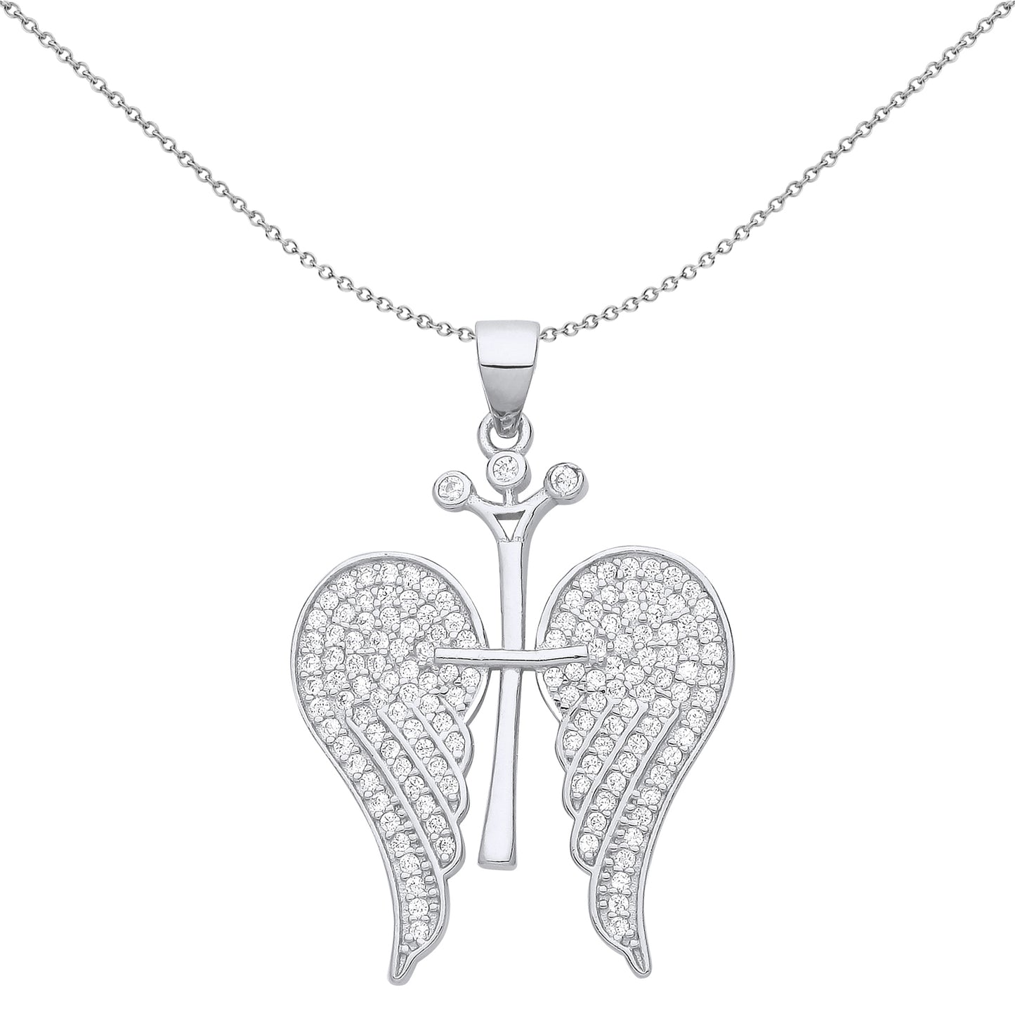 Silver  Folded Angel Wings Cross Crown Pendant Necklace - GVP656