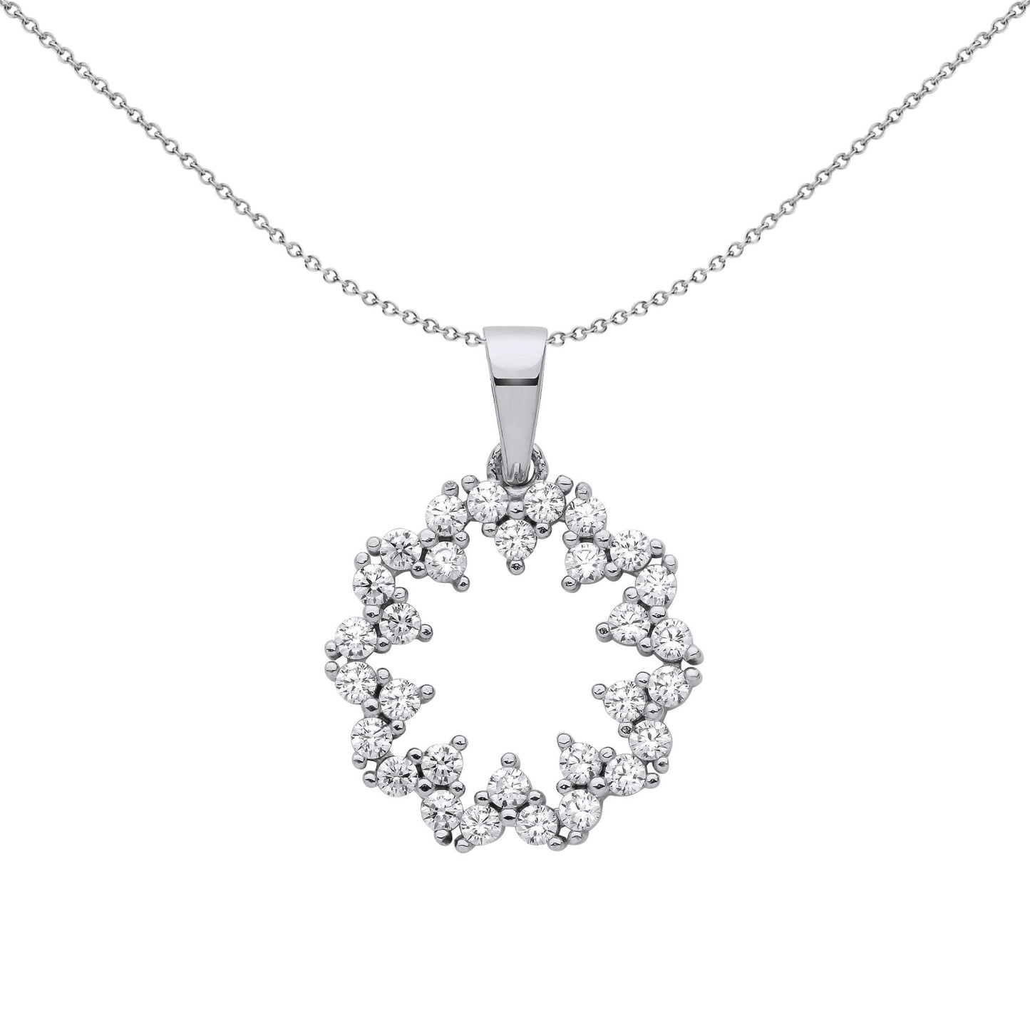Silver  CZ Supernova Hypotrochoid Cluster Pendant Necklace - GVP659