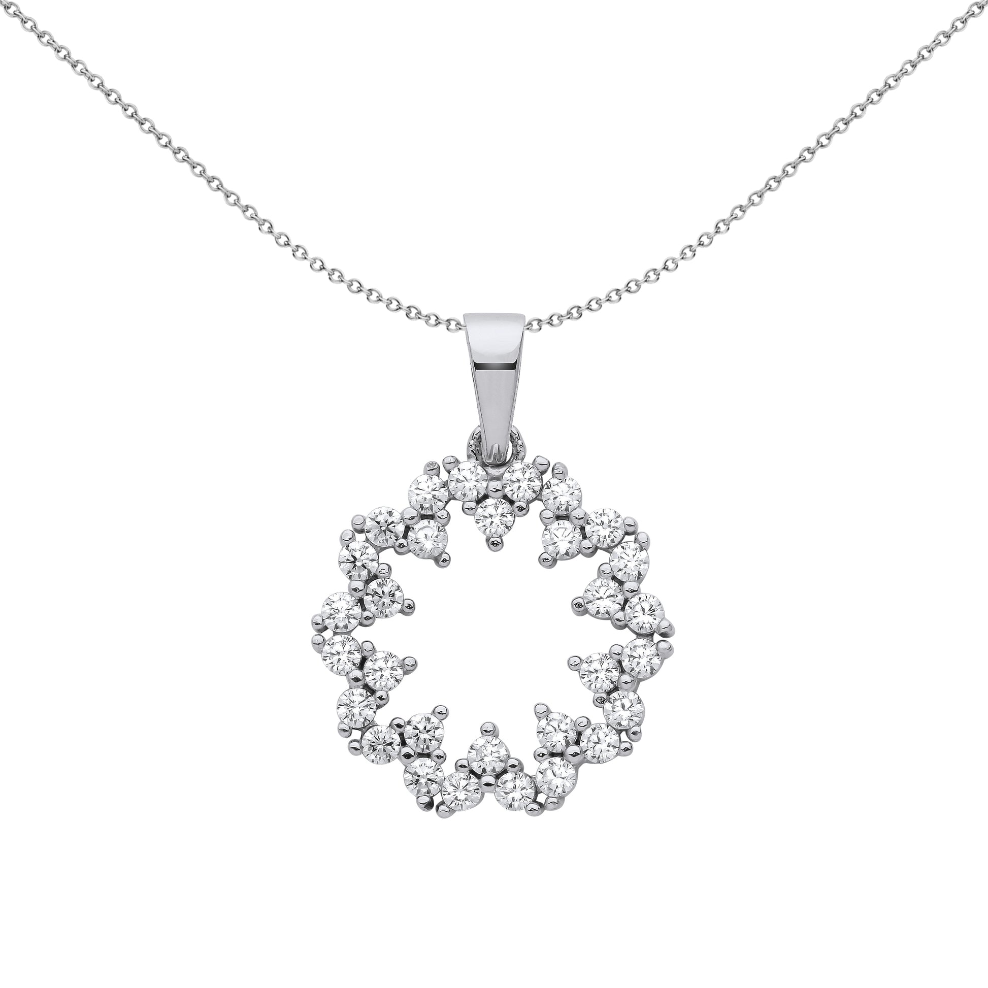 Silver  CZ Supernova Hypotrochoid Cluster Pendant Necklace 18 inch - GVP659