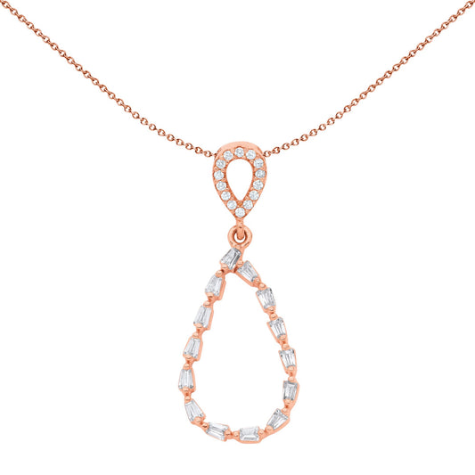 Rose Silver  CZ Flame Raindrop Cluster Rolo Pendant Necklace 18" - GVP661