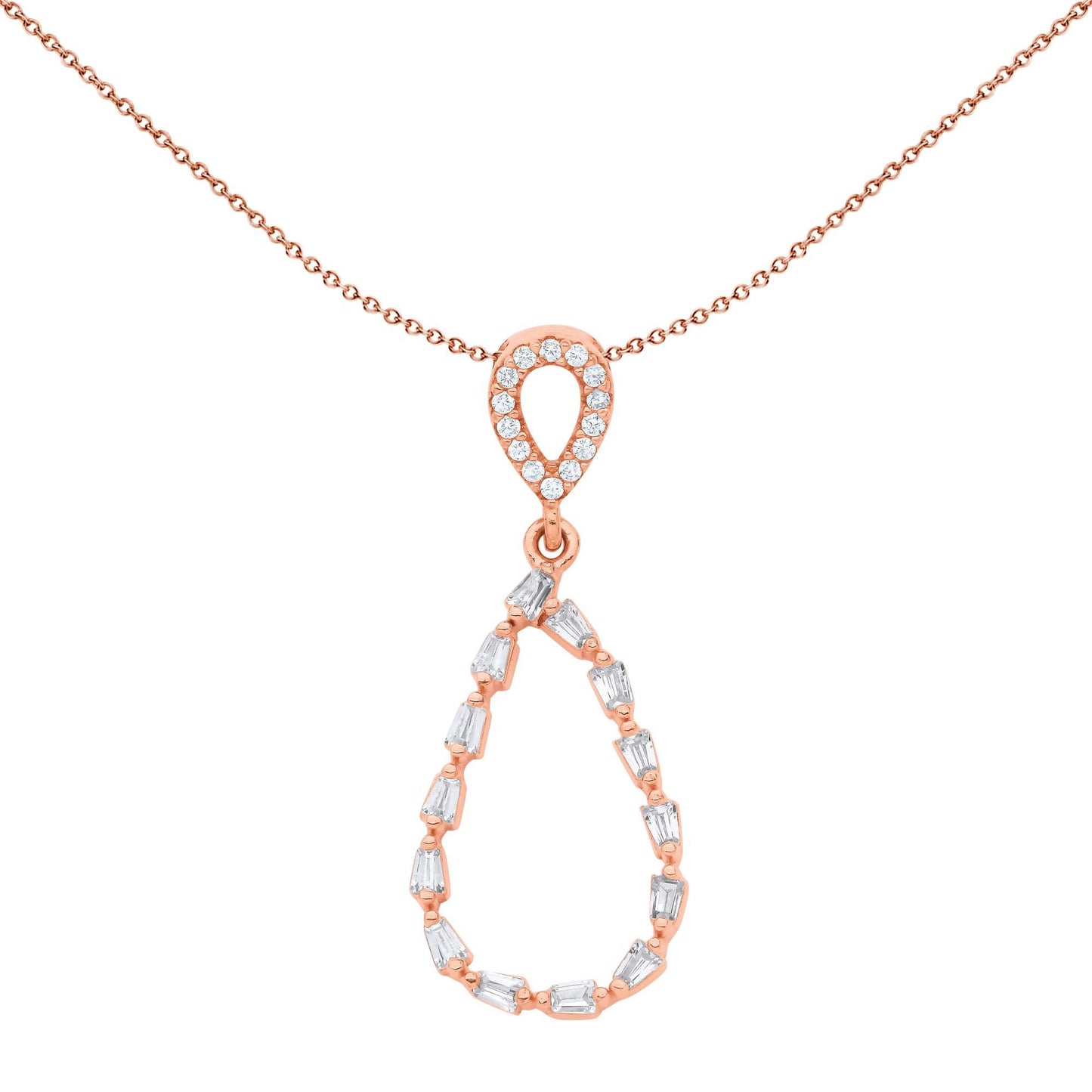 Rose Silver  CZ Flame Raindrop Cluster Rolo Pendant Necklace - GVP661