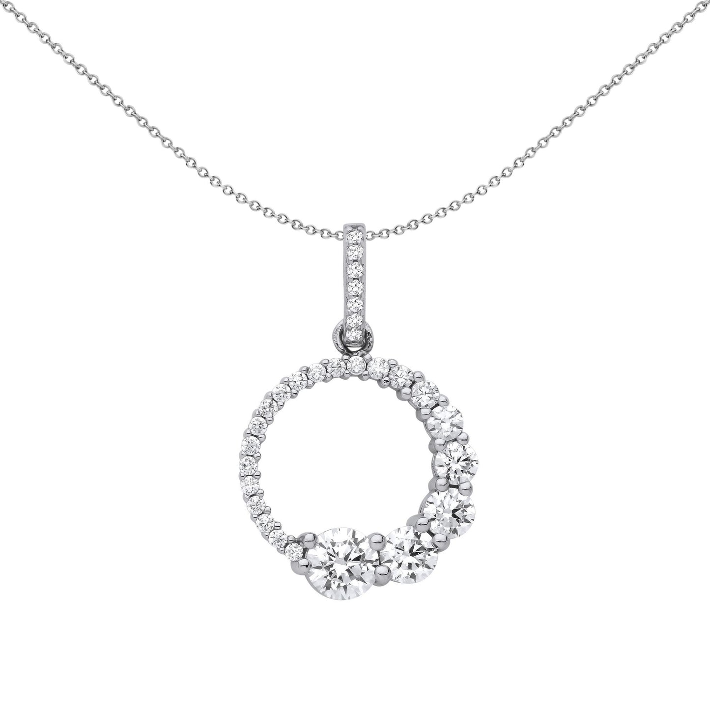 Silver  CZ Graduated Circle of Life Ouroboros Pendant Necklace - GVP662