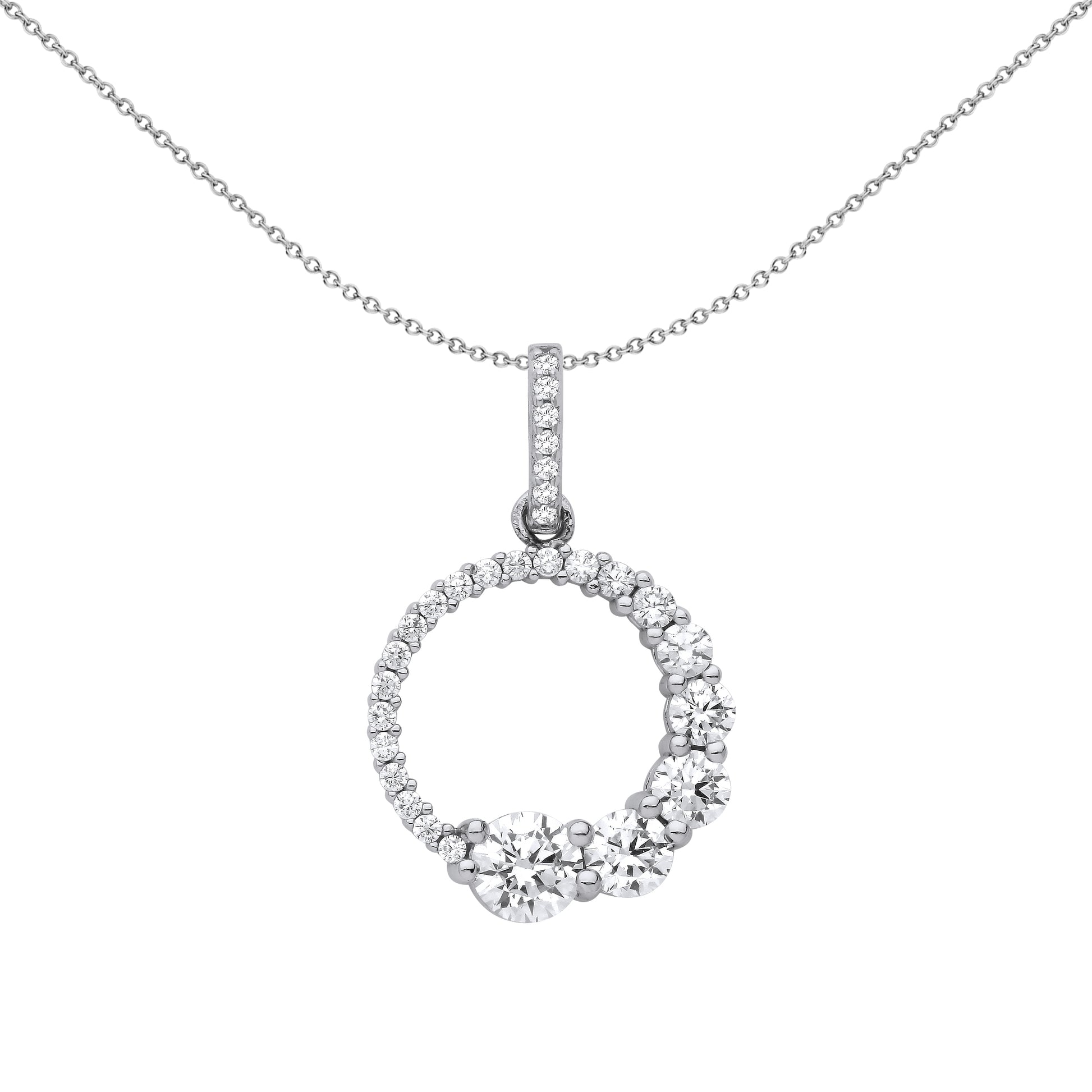 Silver  CZ Graduated Circle of Life Ouroboros Pendant Necklace 18" - GVP662