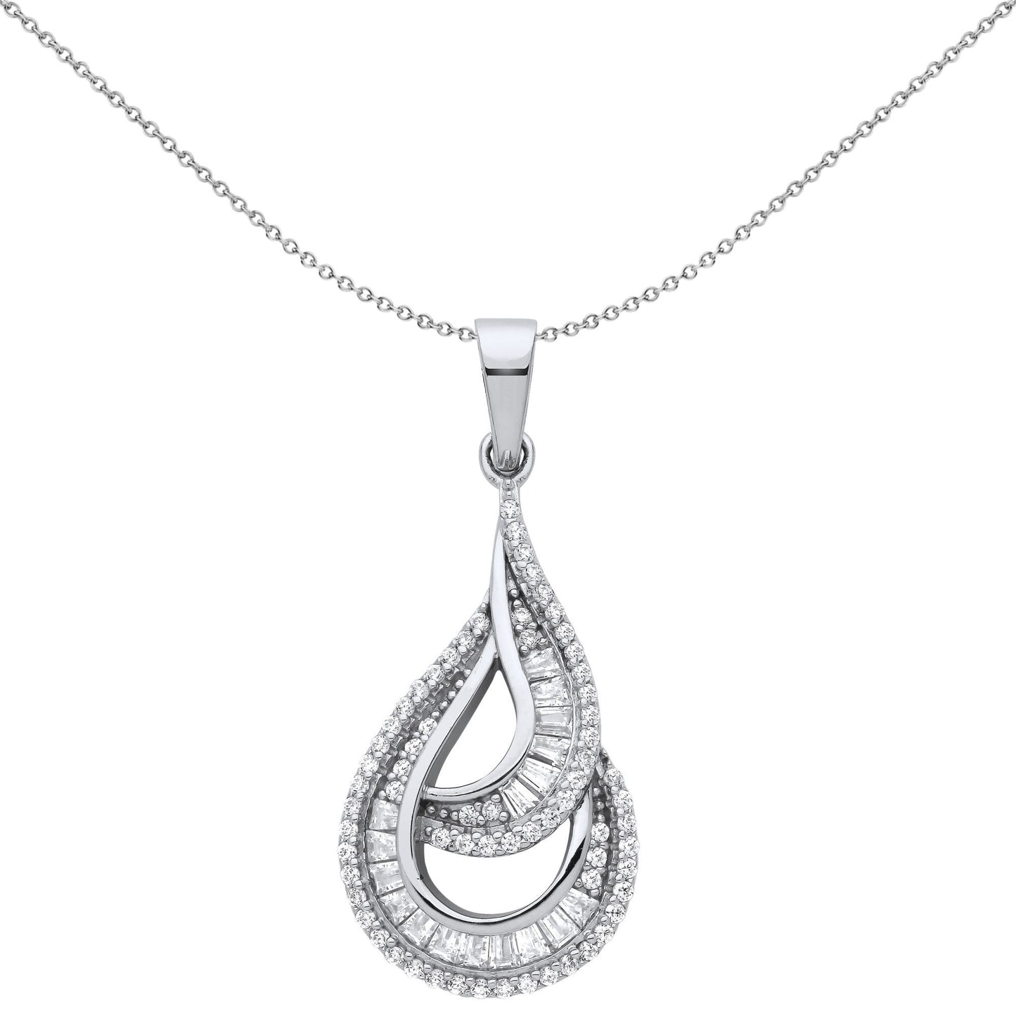 Silver  CZ Twist Spiral Staircase Avocado Pendant Necklace - GVP664