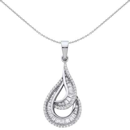 Silver  CZ Twist Spiral Staircase Avocado Pendant Necklace 18" - GVP664