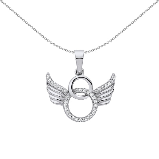 Silver  Halo Angel Wings Devil Horns Pendant Necklace - GVP667