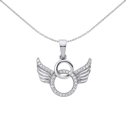 Silver  CZ Halo Angel Wings Devil Horns Pendant Necklace - GVP667