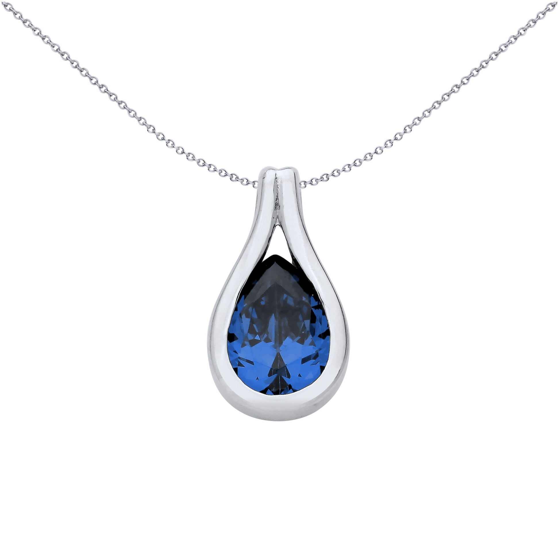 Sterling Silver Sapphire CZ Tear Drop Pendant - GVP668SAP
