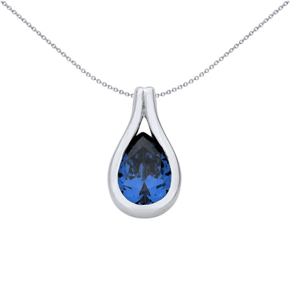 Silver  Blue Pear CZ Teardrop Loop Cradle Charm Pendant - GVP668SAP