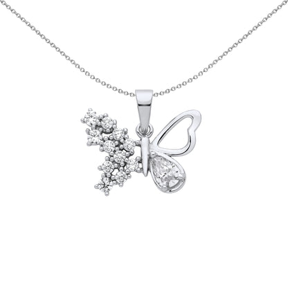 Silver  Frosted Butterfly Pendant Necklace - GVP669
