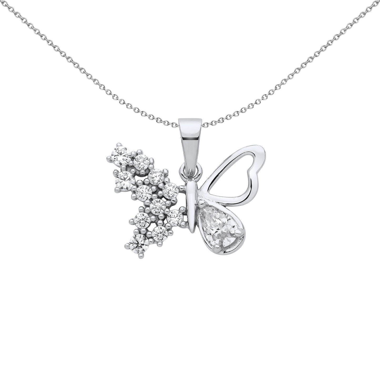 925 Silver  Pear CZ Frosted Butterfly Pendant Necklace 18 inch - GVP669