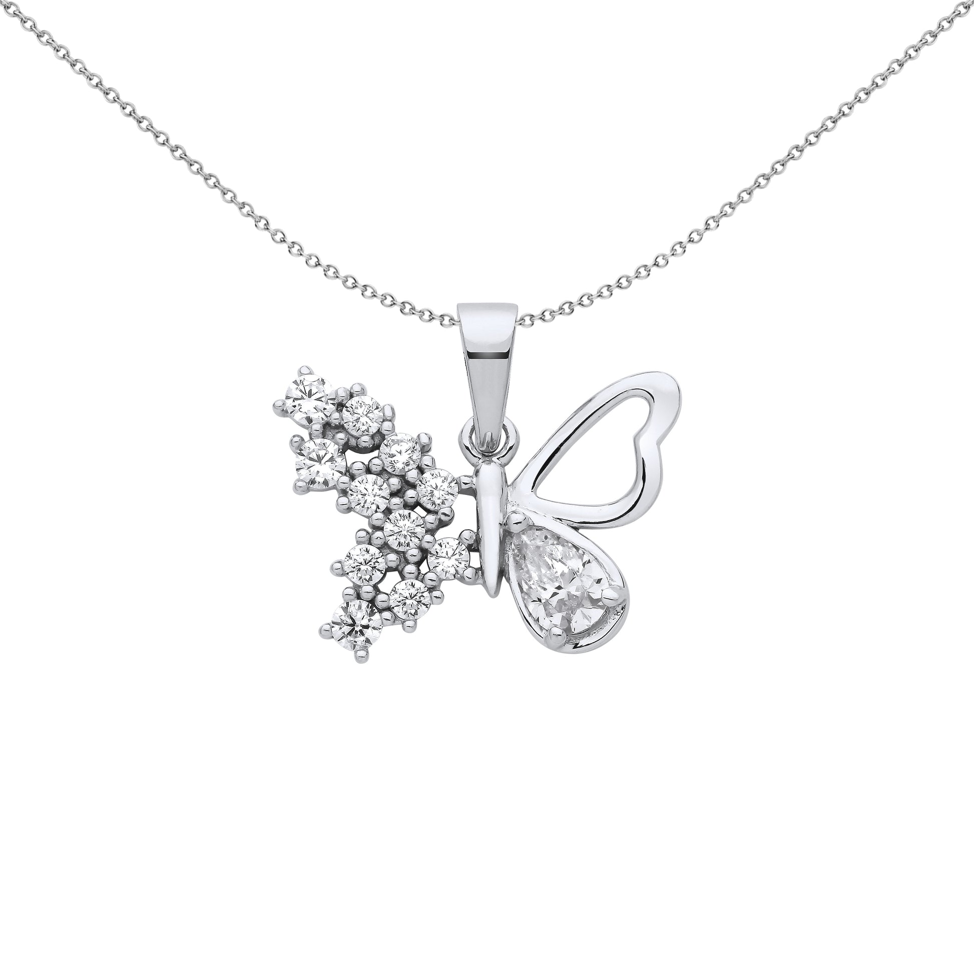 925 Silver  Pear CZ Frosted Butterfly Pendant Necklace 18 inch - GVP669