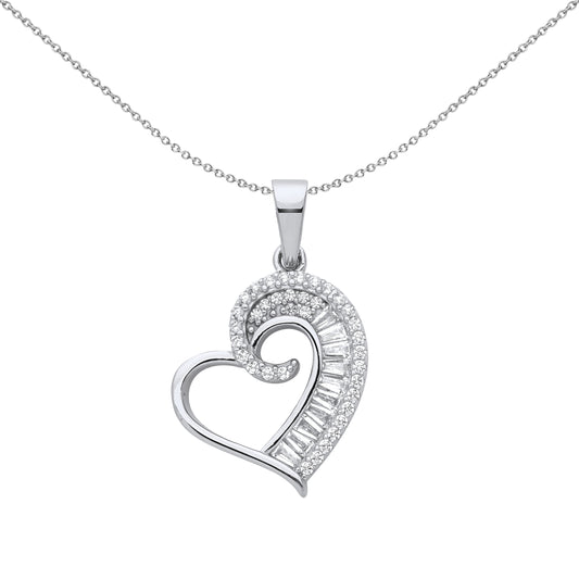 Silver  CZ Golden Ratio Spiral Love Heart Pendant Necklace 18" - GVP670