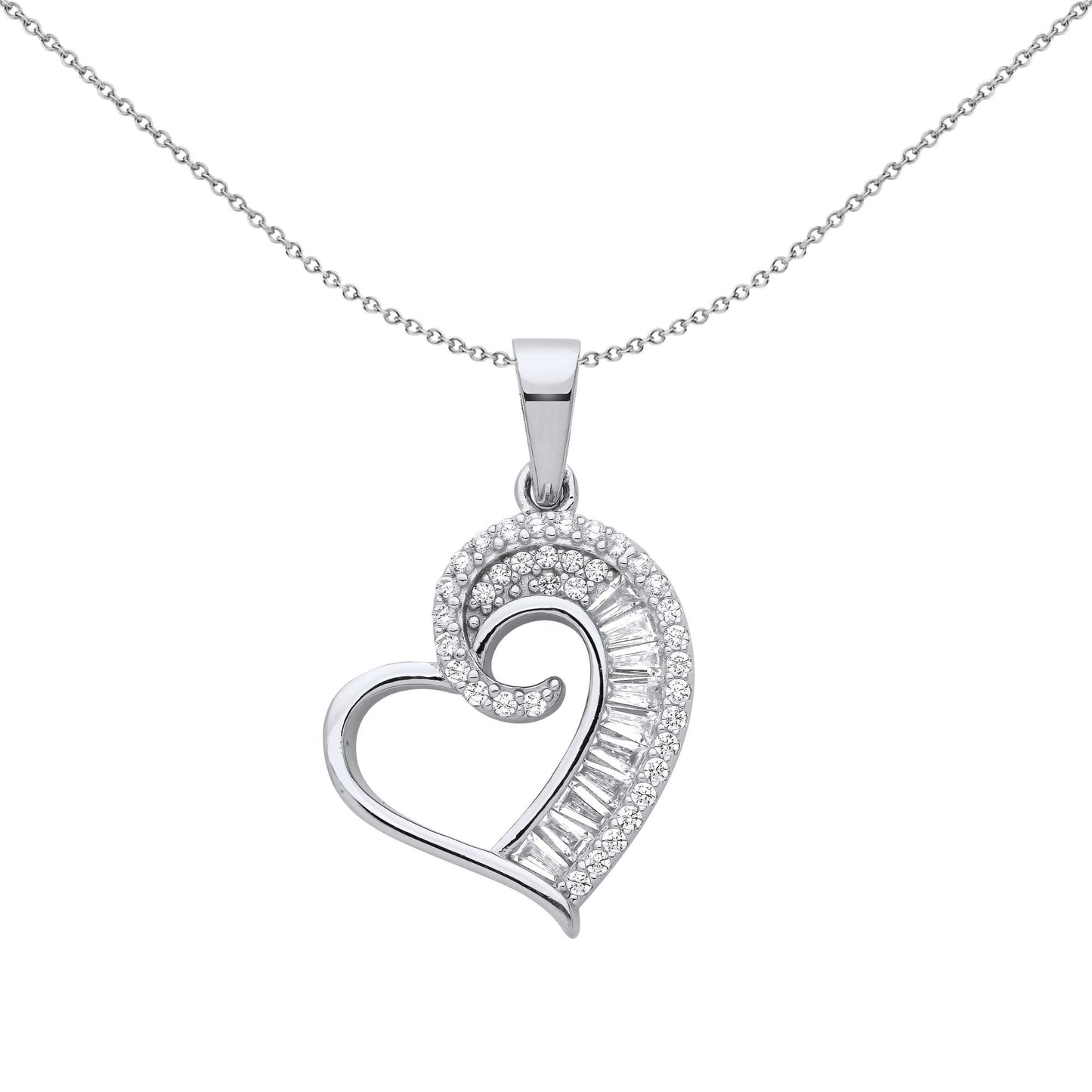 Silver  CZ Golden Ratio Spiral Love Heart Pendant Necklace - GVP670