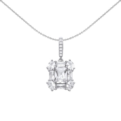 Silver  Radiant Oval CZ Illusion Emerald-Cut Necklace - GVP671