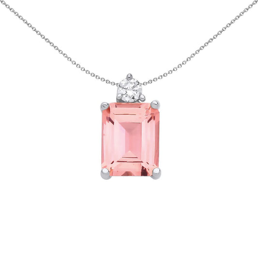 Silver Peach Emerald CZ Princess Tiara Top Solitaire Necklace - GVP675