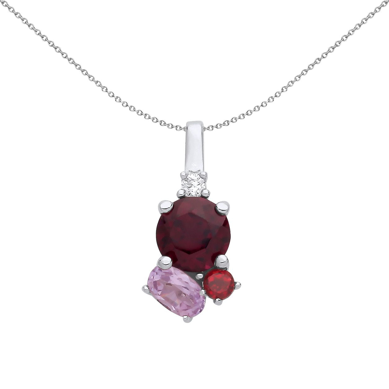 Silver  Garnet Lilac Oval CZ Assortment Toi et Moi Pendant - GVP679