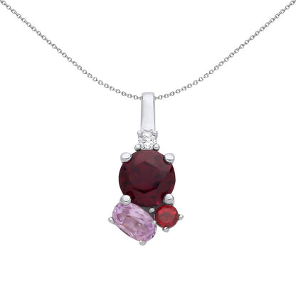 Silver  Garnet Lilac Oval CZ Assortment Toi et Moi Pendant - GVP679